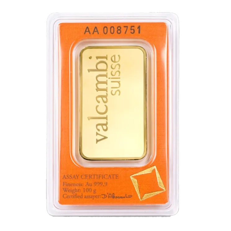 100 g Goldbarren Valcambi – Umlaufware